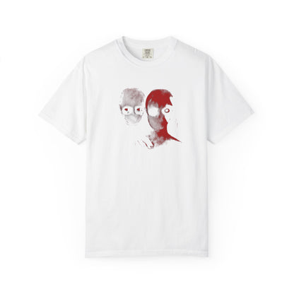 Abstract Horror Portrait T-Shirt — Red Sketch Double-Face Graphic