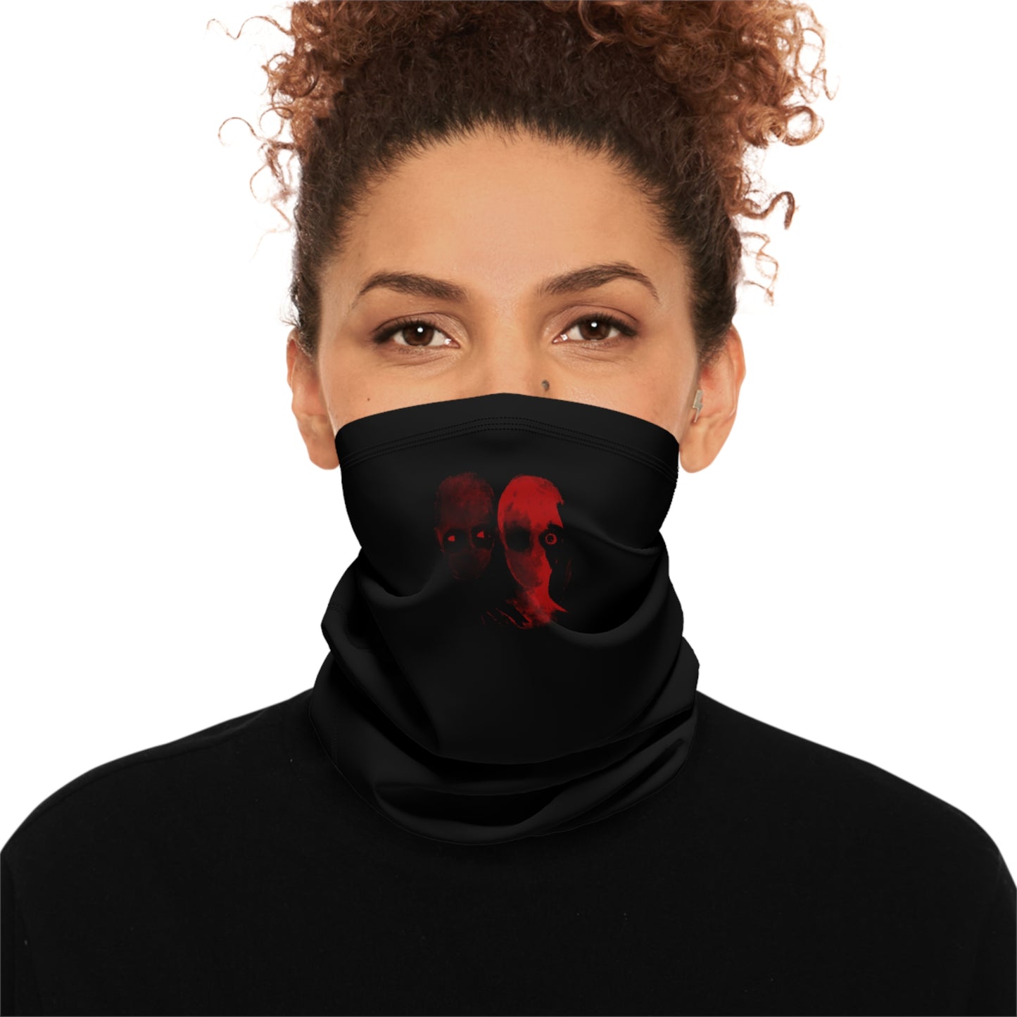 Skull Trio Winter Neck Gaiter with Drawstring — Dark Red Horror Face Mask
