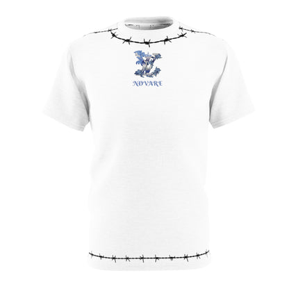 Barbed Wire Chest Crest Tee — Novare Floral Emblem T‑Shirt