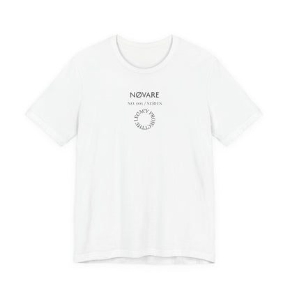 Novare Minimalist Logo Tee — Small Center Chest Text ‘Novare’ Casual Cotton T-Shirt
