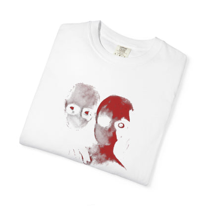 Abstract Horror Portrait T-Shirt — Red Sketch Double-Face Graphic
