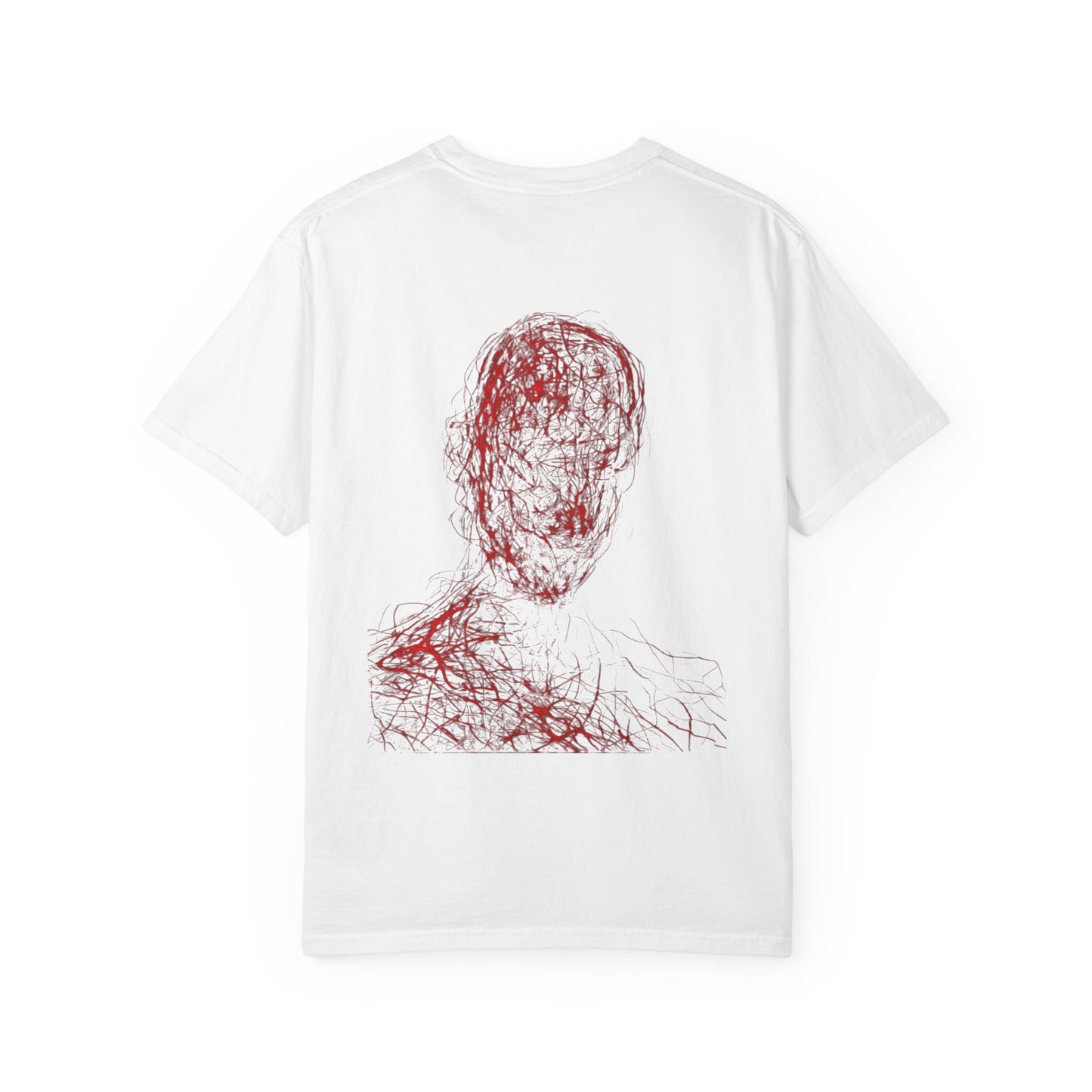 Abstract Horror Portrait T-Shirt — Red Sketch Double-Face Graphic