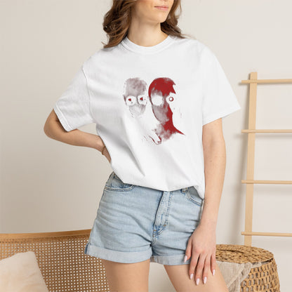 Abstract Horror Portrait T-Shirt — Red Sketch Double-Face Graphic